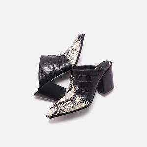 Senso Quinlan Leather Snake Print Heeled Mules